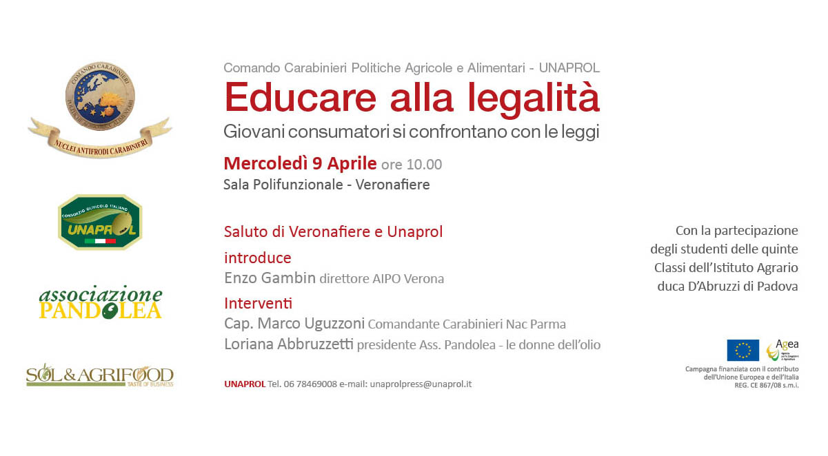 Educazione alla legalità al SOL di Verona. Collaborazione Carabinieri NAC, Unaprol, Aipo e Pandolea