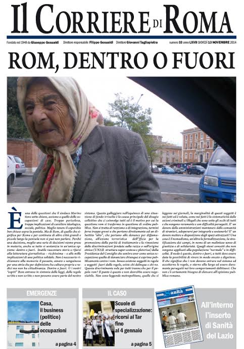 IL CORRIERE DI ROMA - GIOVEDI' 13 NOVEMBRE 2014