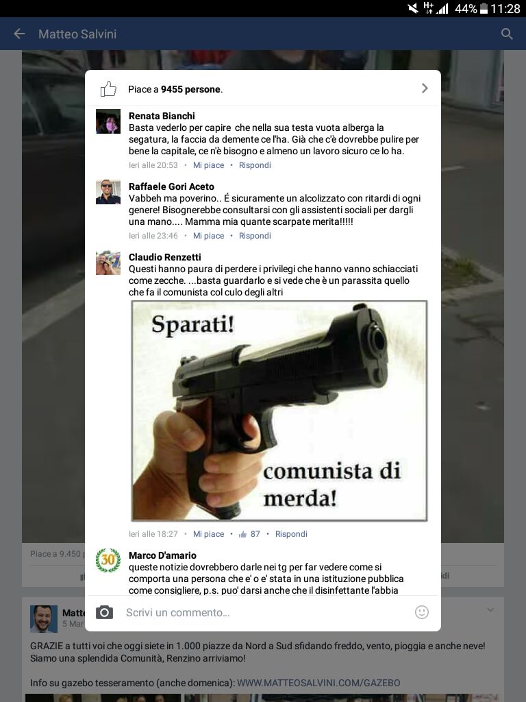 Peciola, per l'esponente di Sel minacce di morte dai fan di Salvini