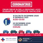 Coronavirus: Drive-In operativi durante le feste natalizie, ma con orario ridotto